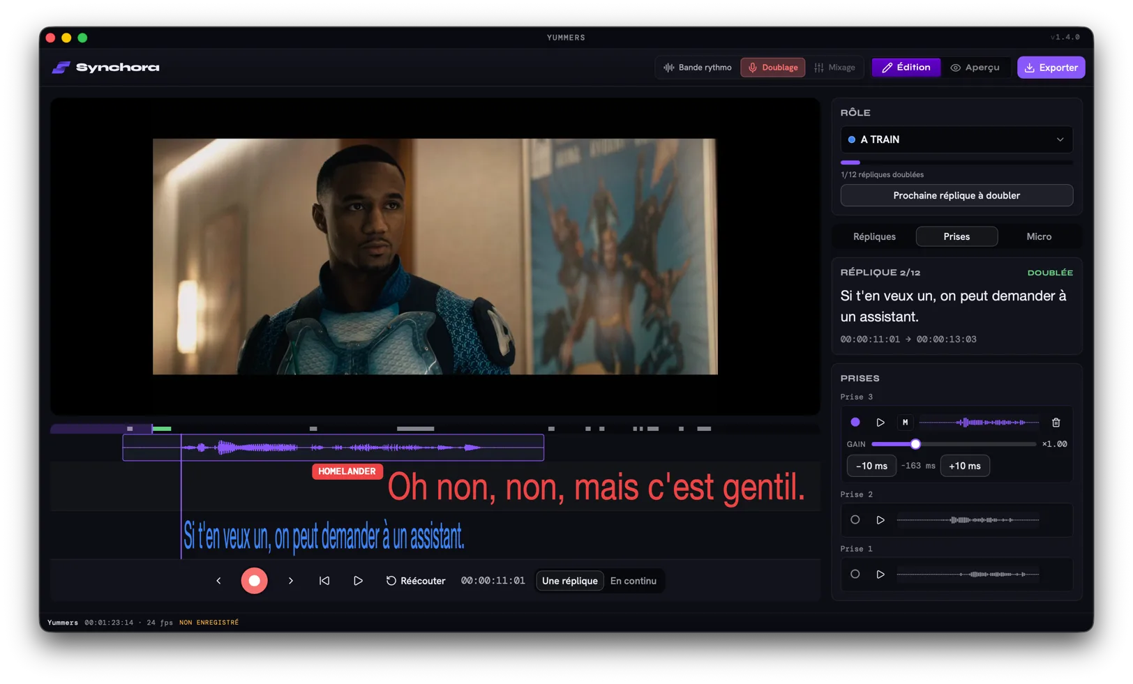 Les prises d'une réplique dans Synchora